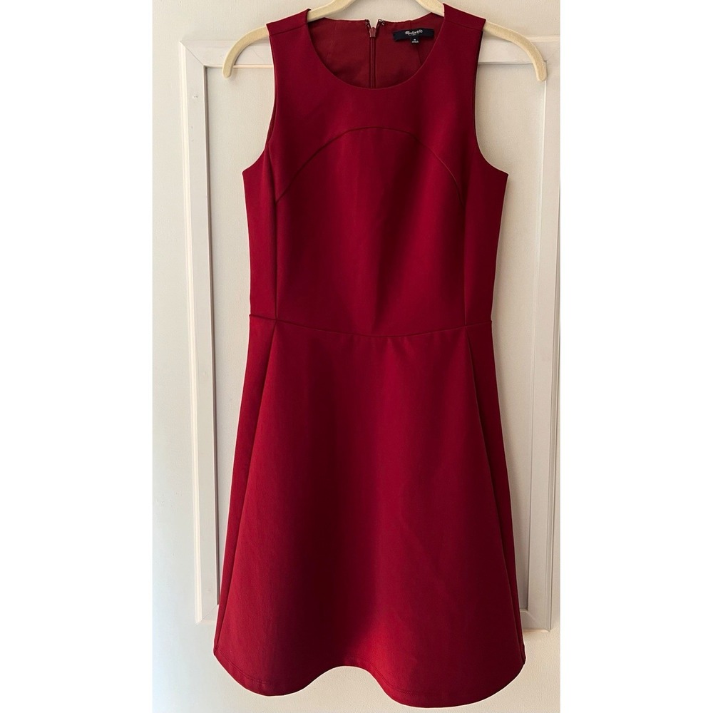 Madewell Women's 0 Red A-Line Dress Round Neck Sleeveless Knee Lined Zip 32x35